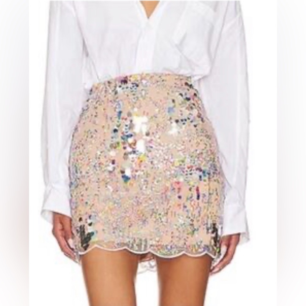 Milly LIKE NEW Kristina Confetti rainbow sequin blingy scallop hem mini skirt -6